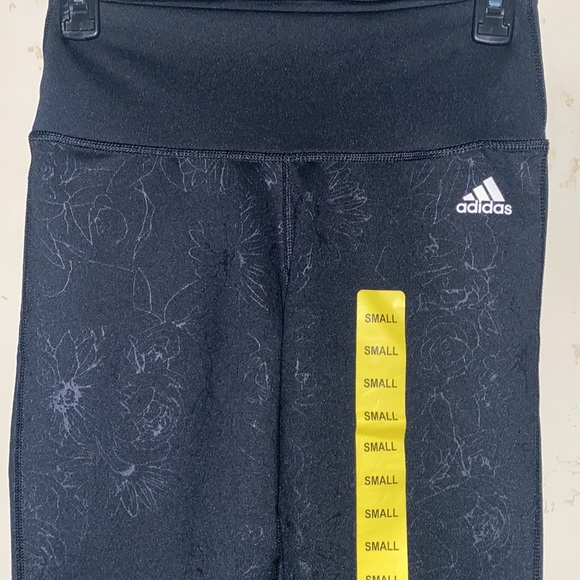 ADIDAS Climalite Floral Outline Black Leggings - Picture 8 of 9